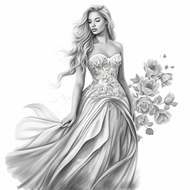 Gray scale coloring Sexy Woman in Dress and fashion modeling