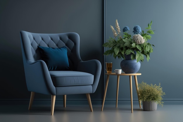 A gray sofa in a blue living room