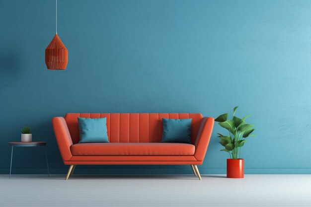 Gray sofa in blue room