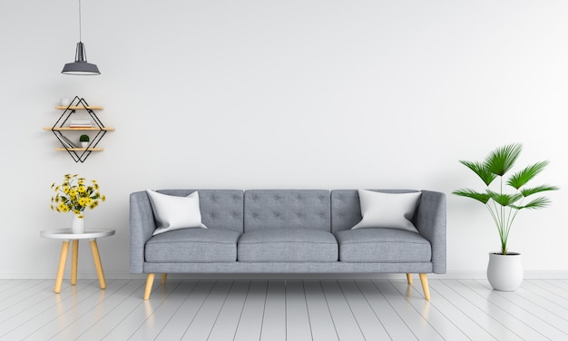Foto divano grigio nel soggiorno per il mockup