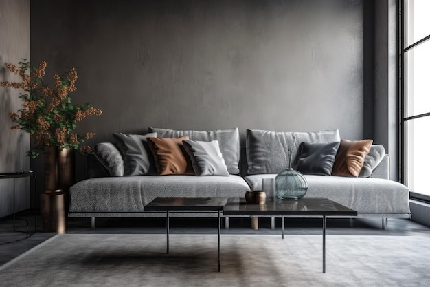 Gray sofa in living room