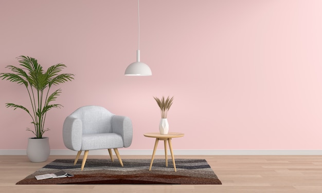 Photo gray sofa in pink living room, 3d rendering