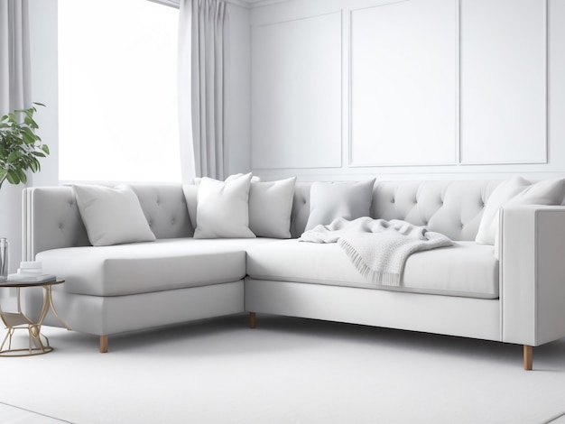 Photo gray sofa in white living room interior with copy space 3d rendering