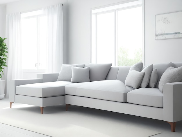 gray sofa in white living room interior with Generative AI