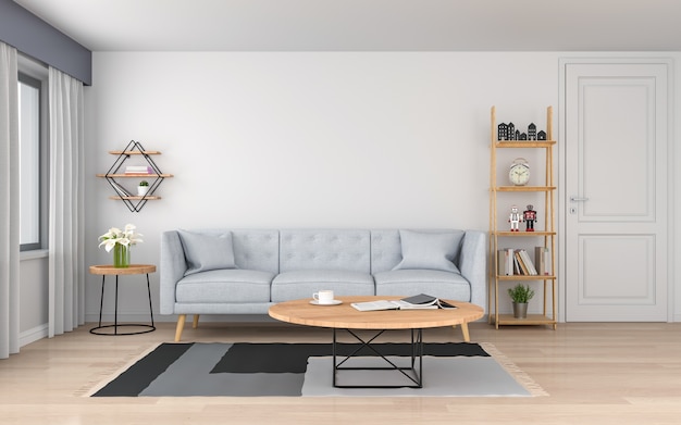 Photo gray sofa in white living room