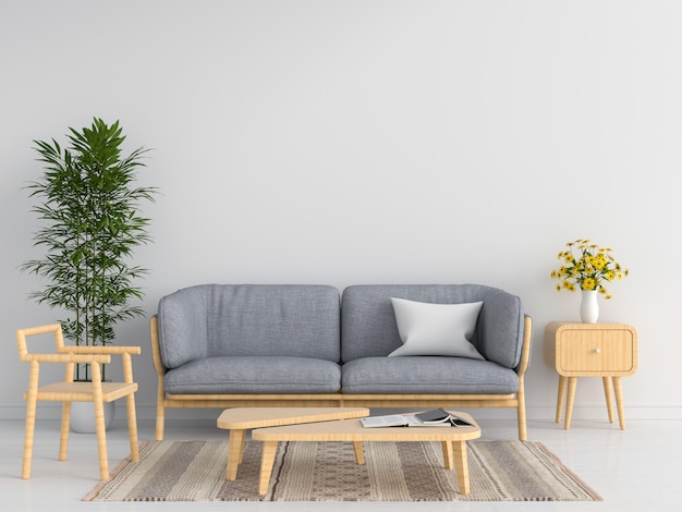 Gray sofa in white living room