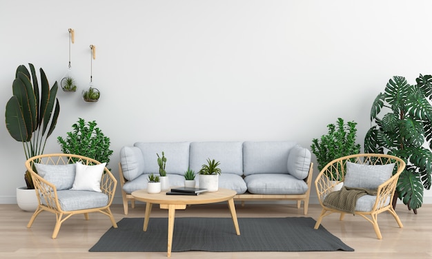 Gray sofa in white room for mockup