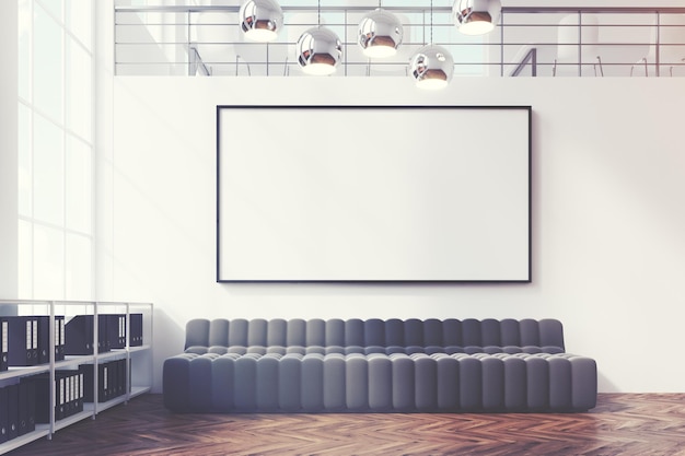 Gray sofa and a whiteboard toned