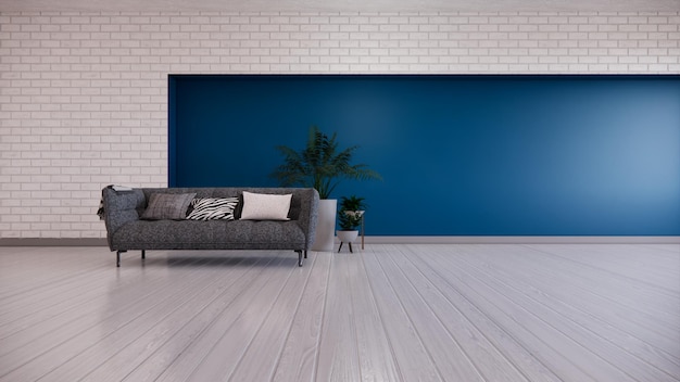 gray sofa with blue wall