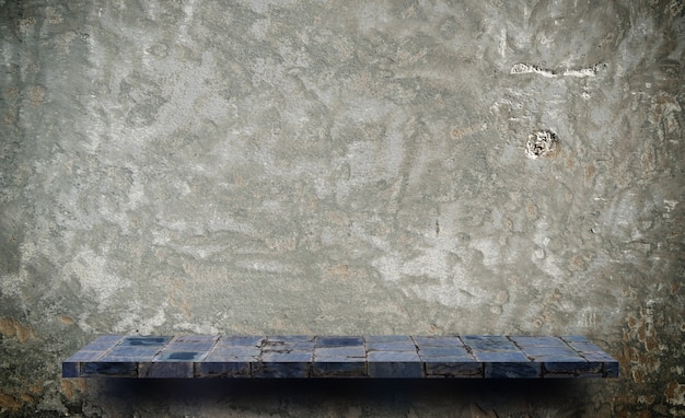 Gray stone rock shelf counter on gray cement for product display&#xA;