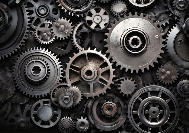 Photo gray technology background with gears