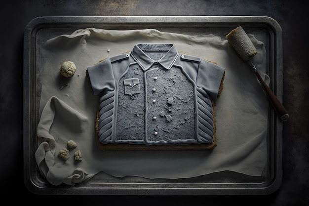 Foto torta al forno uniforme grigia sulla teglia