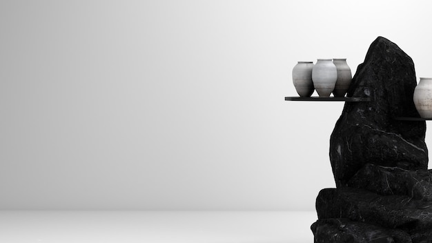 Gray vases on a podium made of stones