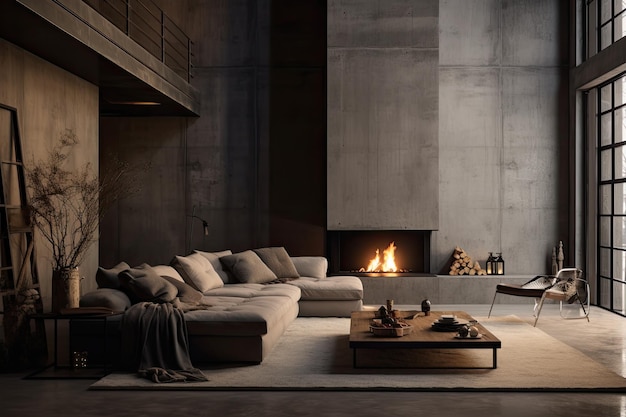 A gray velour sofa is placed in a dimly lit room where the only source of brightness comes from an e...