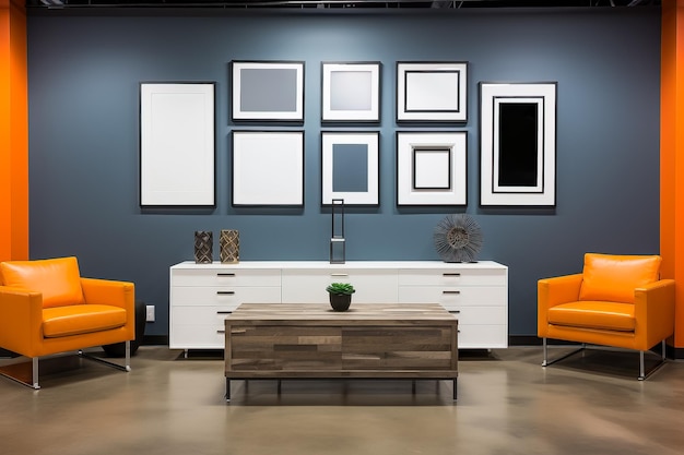 Gray wall adorned with varioussized framed photos