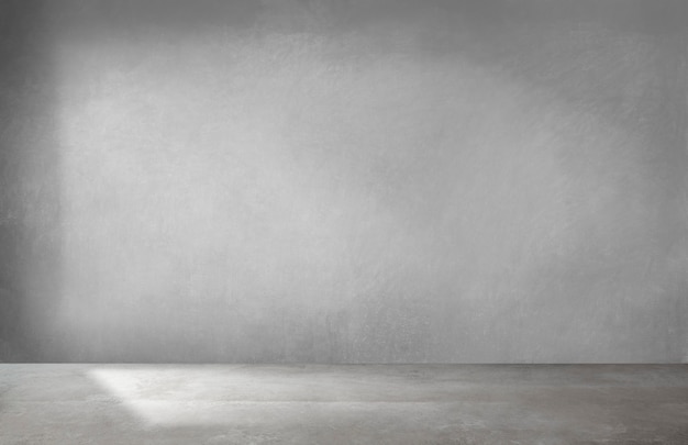 Gray wall in an empty room with concrete floor