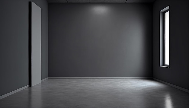 A gray wall in a studio room with a white door