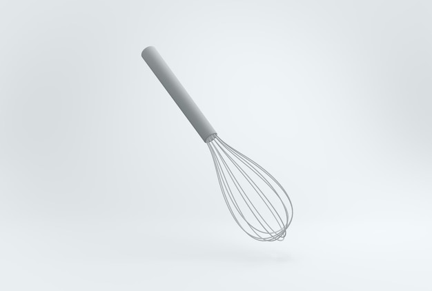 Gray Whisk on a White Studio Background Minimal concept Perspective view Monochrome 3D render