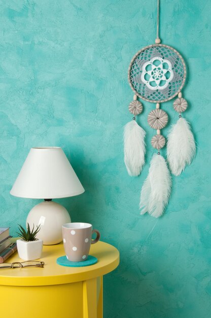 Gray white crochet doily dream catcher 