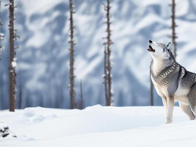 Gray wolf howling in arctic wilderness area ai generated