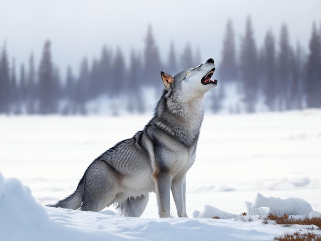 Gray wolf howling in arctic wilderness area ai generated