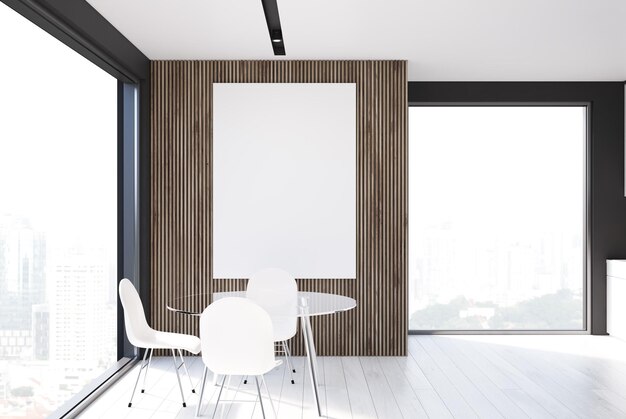 Photo gray and wooden dining room white