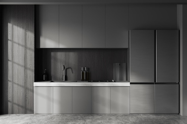 Gray and wooden kitchen interior