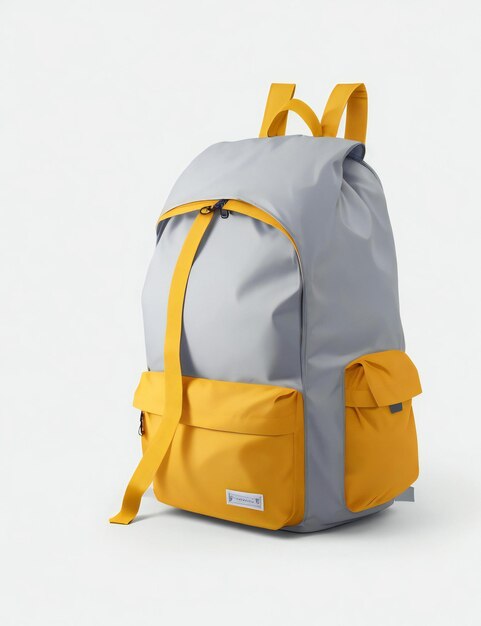 Photo a gray and yellow backpack with a zipper.