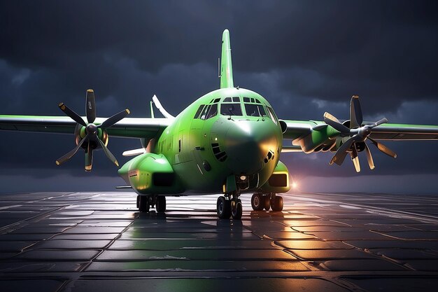 Photo graygreen seelk close up photo of c130h army soldier cargo plane on garage soft light