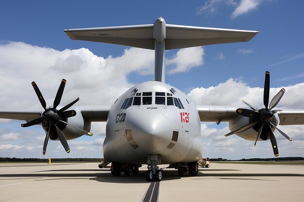 グレイグリーン・セルク (C-130H) 軍用貨物機のクローズアップ写真
