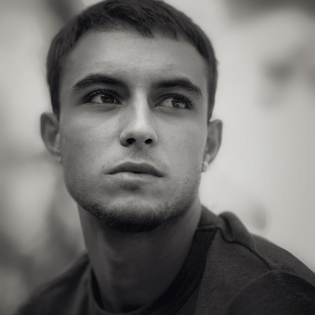 grayscale serious attractive handsome face portrait