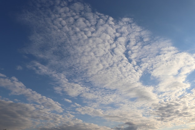 青い空に灰色がかった白いふわふわの雲