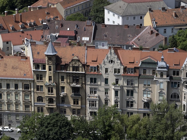 Graz Austria aerial panorama from clock tower