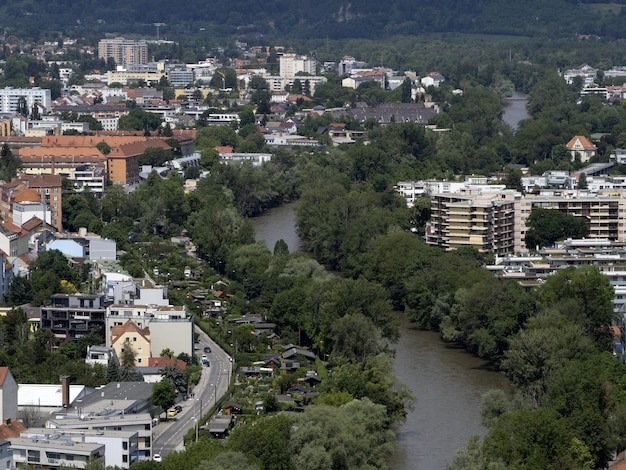 Graz Austria aerial panorama from clock tower