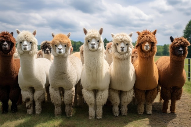 Grazende Alpaca's in formatie