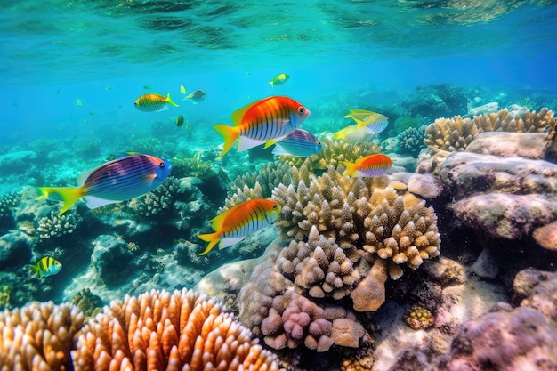 Great Barrier Reef Beautiful Cute Colorful Fishes extreme closeup Generative AI