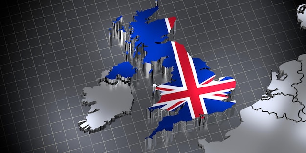Фото Границы страны великобритании и трехмерная иллюстрация флага