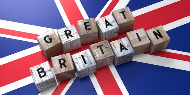 Great Britain wooden cubes and country flag 3D illustration