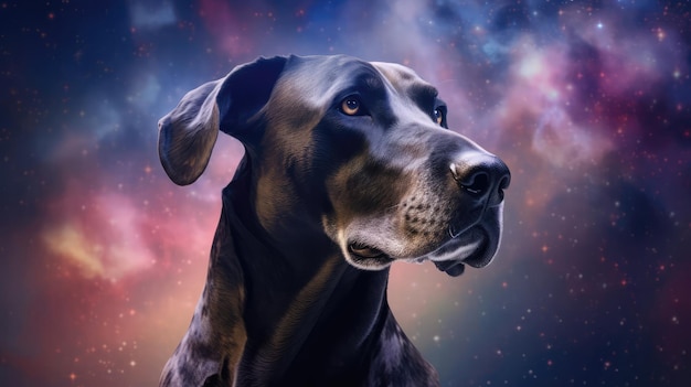 Туманности и галактики Great Dane Dog плывут в космосе в дымообразных облаках газа Генерирующий ИИ