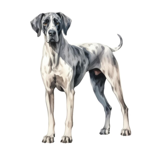 Foto great dane hond ras waterverf illustratie leuke huisdieren tekening geïsoleerd op witte achtergrond