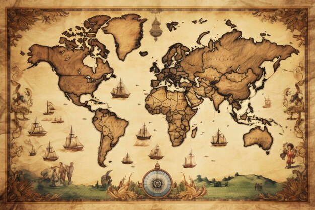 Foto ottima illustrazione dettagliata della mappa del mondo in stile vintage