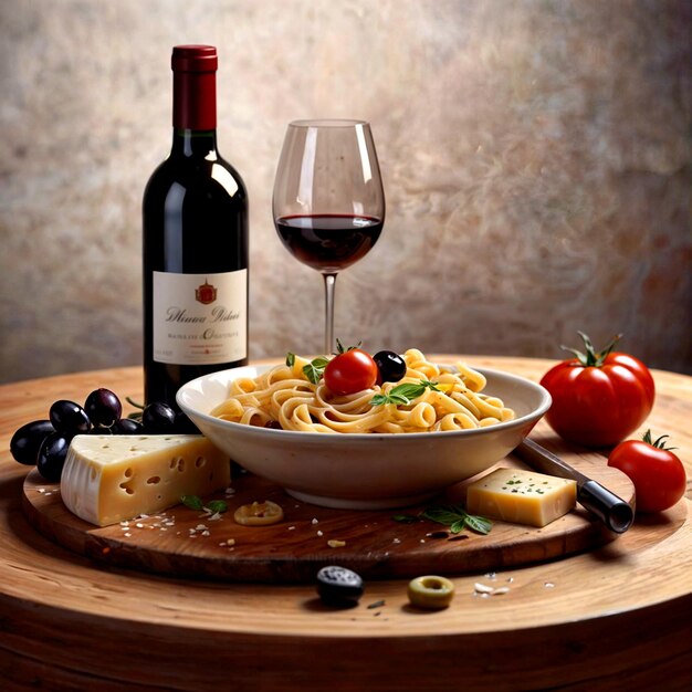 Great dinner wine pasta tomatoes cheese Mediterranean cuisine