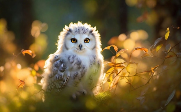 Great horned owl in autumn hd 8k wallpaper stock photographic image