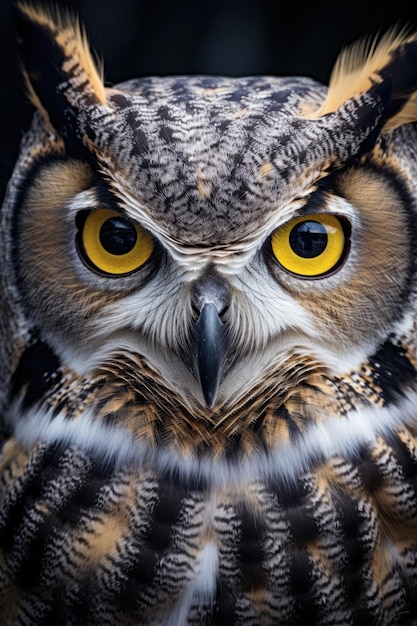 Great horned owl close up