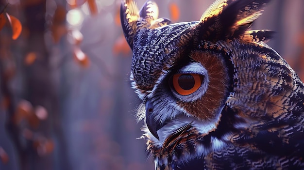 Great Horned Owl staring with golden eyes