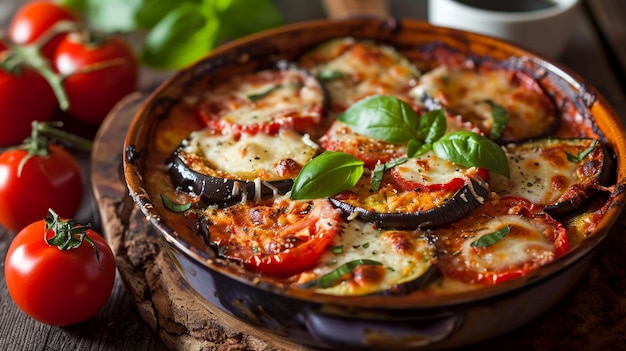 Photo great italian food baked eggplant with pepper vegetable lasagna