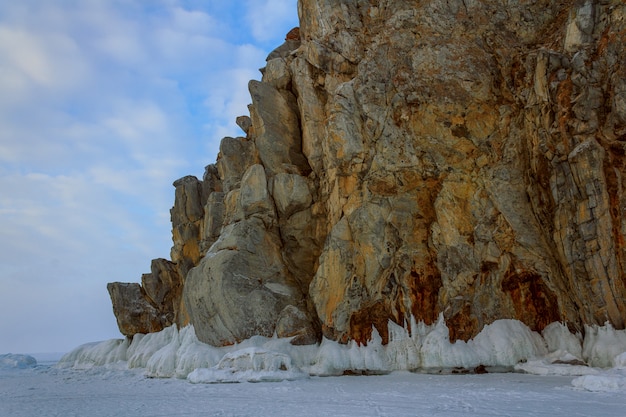 Great landscape in winter Baikal lake