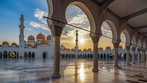 Great mosque of hassan 2 at sunset in casablanca morocco