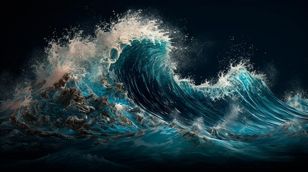 Огромная океанская волна в японском стиле Генеративный ИИ