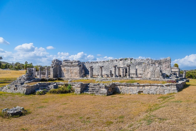 Great palace Mayan Ruins in Tulum Riviera Maya Yucatan Caribbean Sea Mexico